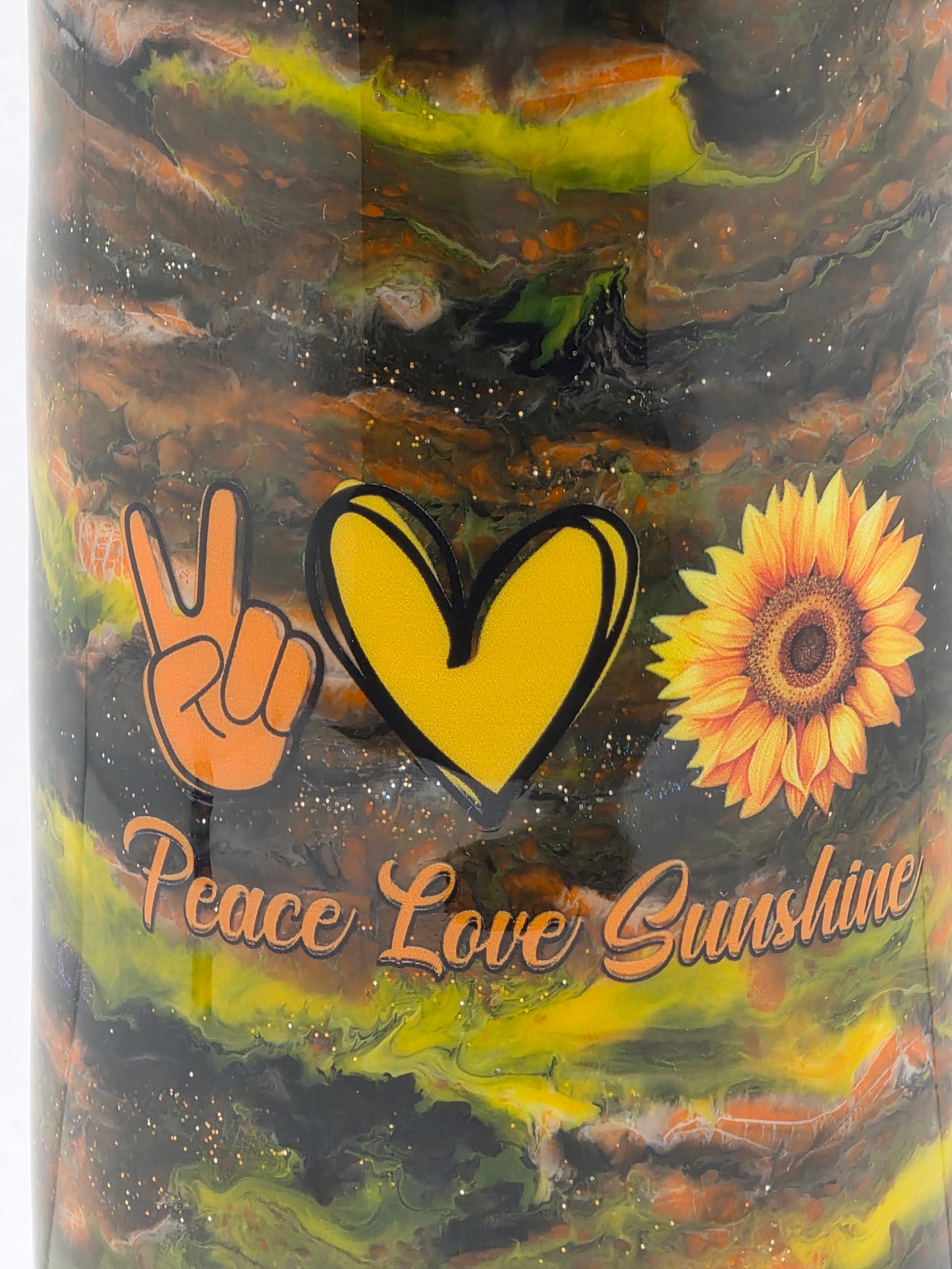 30oz. Tall skinny Tumbler. Peace Love and Sunshine.