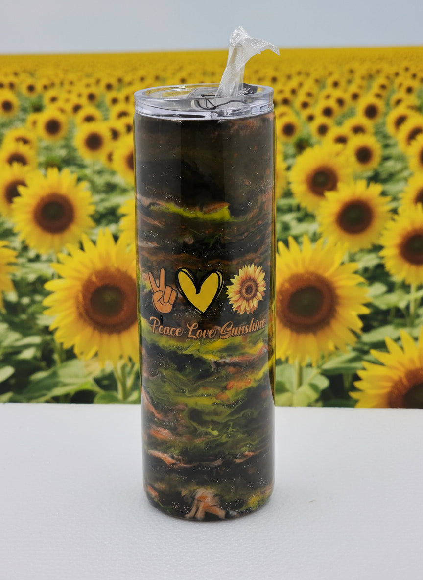 30oz. Tall skinny Tumbler. Peace Love and Sunshine.